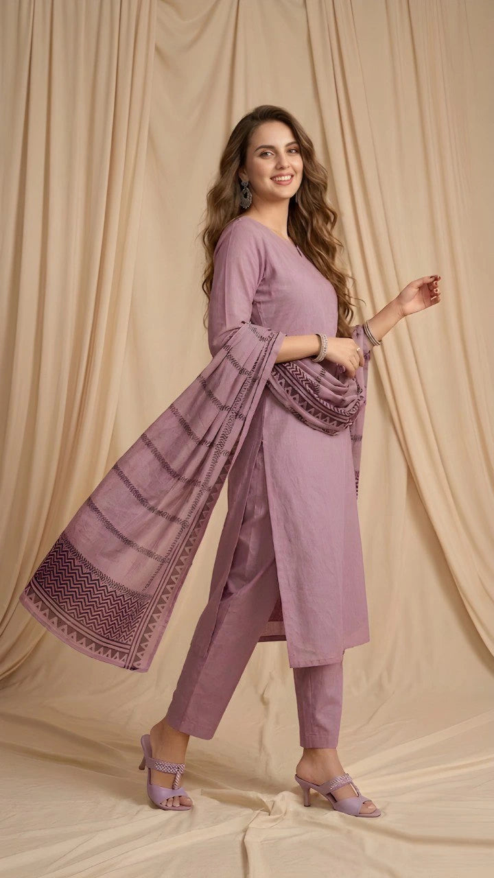 Lavender Pink Cotton Kurti Kalyanja Fashion